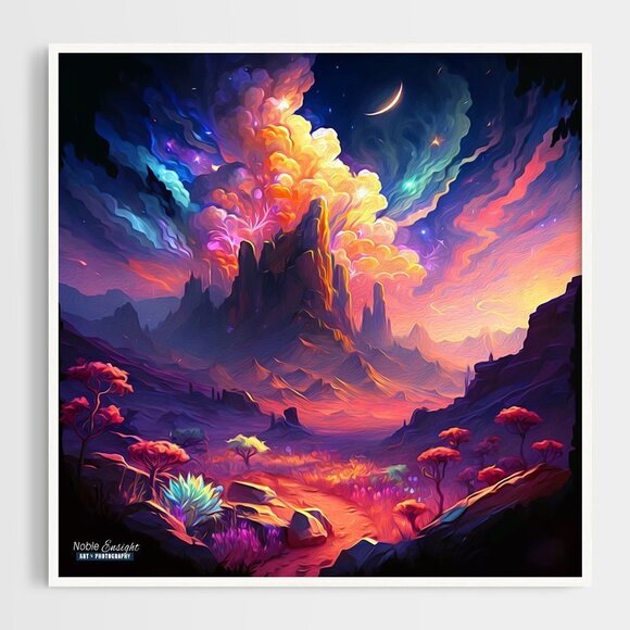 NobleCaptures Other - Fantasy‎ Mountains Colorful Wall Art Illustration Oil Painting Print